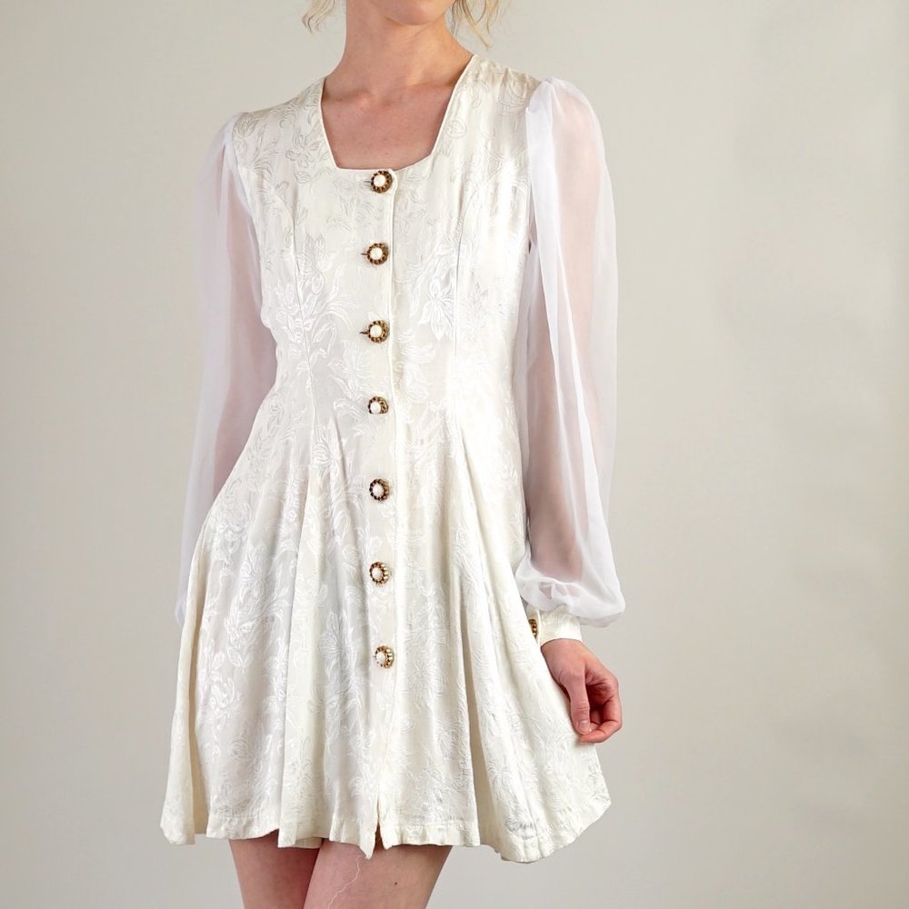 Angelic 80’s Puff Sleeve Mini Dress in Ivory